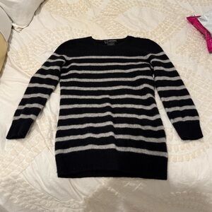 Cashmere Striped Black and Gray Crewneck Sweater
